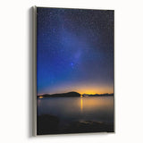 Framed landscape canvas artwork with a silver frame, showcasing vibrant colors and intricate details, perfect for enhancing home decor and artistic ambiance.