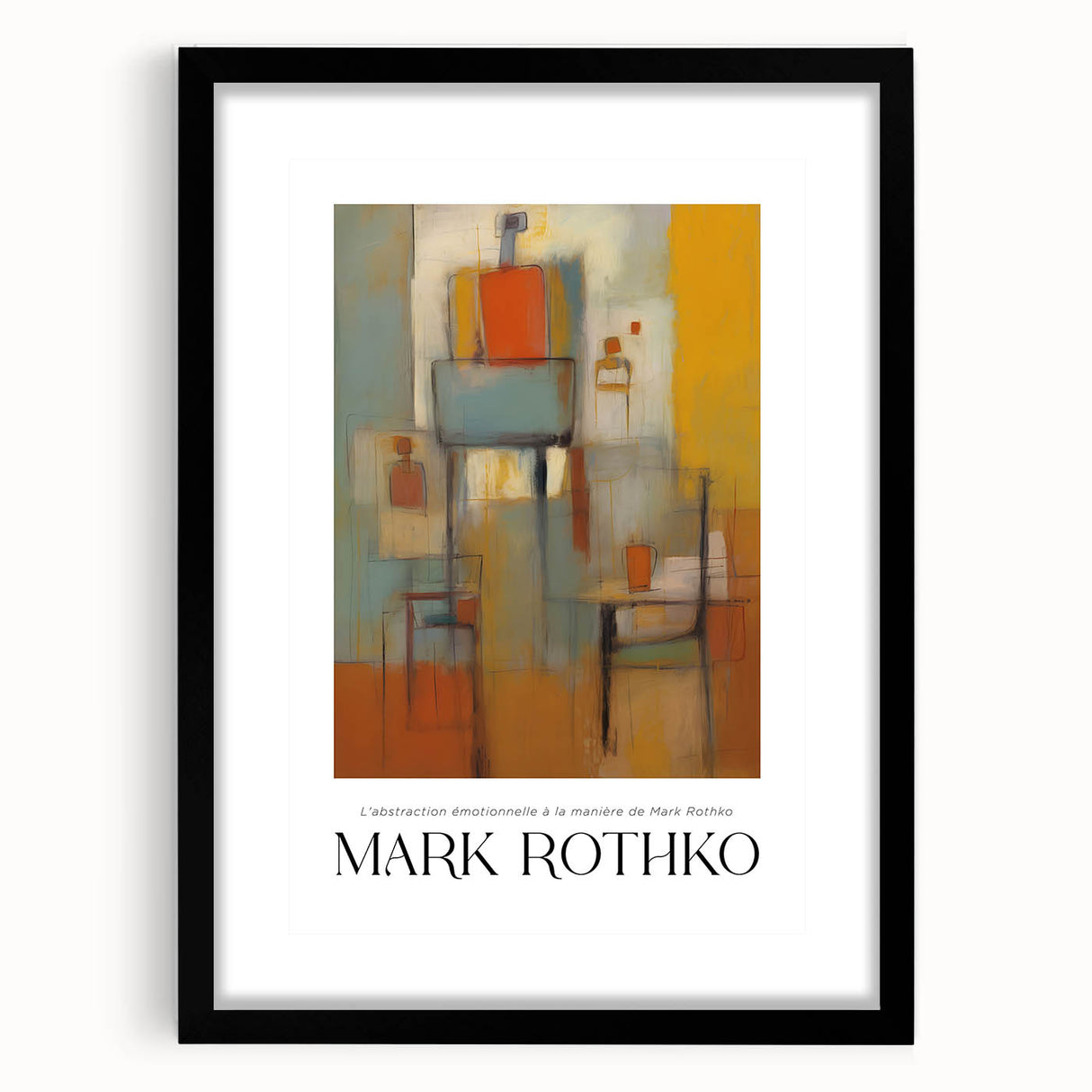Extra large abstract art print featuring textured layers in vibrant blues and oranges on a framed canvas.