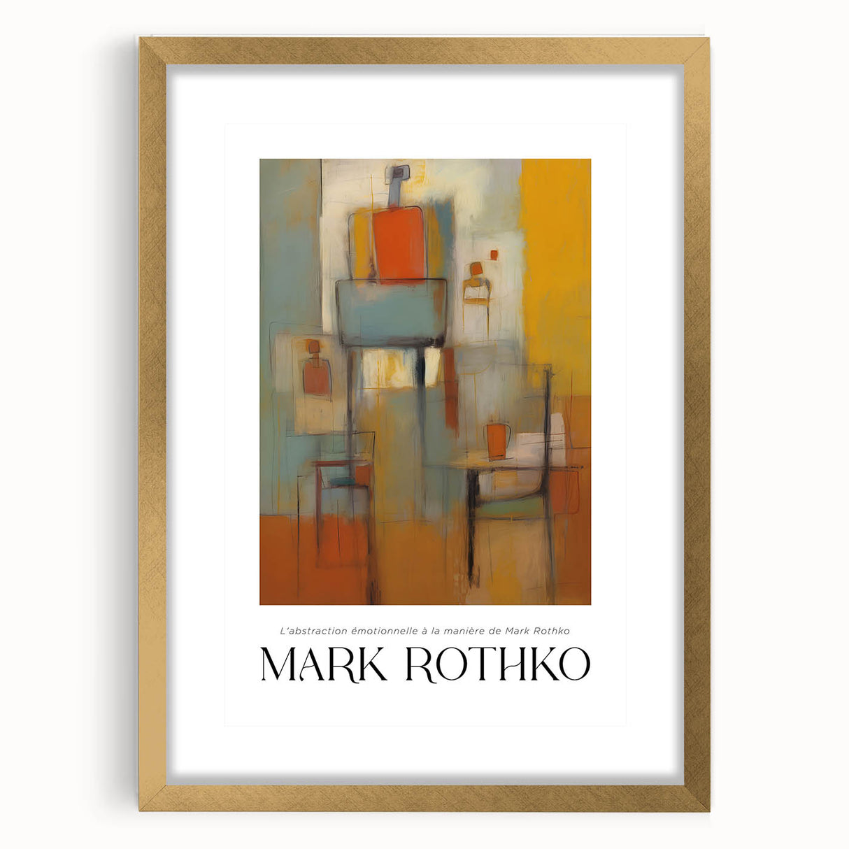 Extra large abstract art print in textured style, featuring deep red and blue tones on a framed canvas.