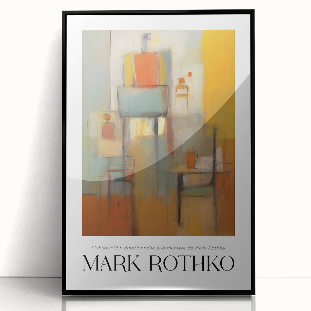 Large abstract wall art by Mark Rothko in muted red and black, framed acrylic, ideal for modern living room decor.