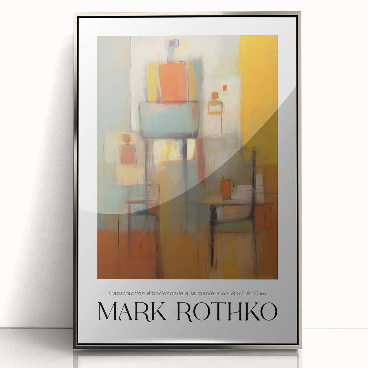 Mid-century modernist art by Mark Rothko, featuring a framed acrylic print in vibrant red and orange tones.