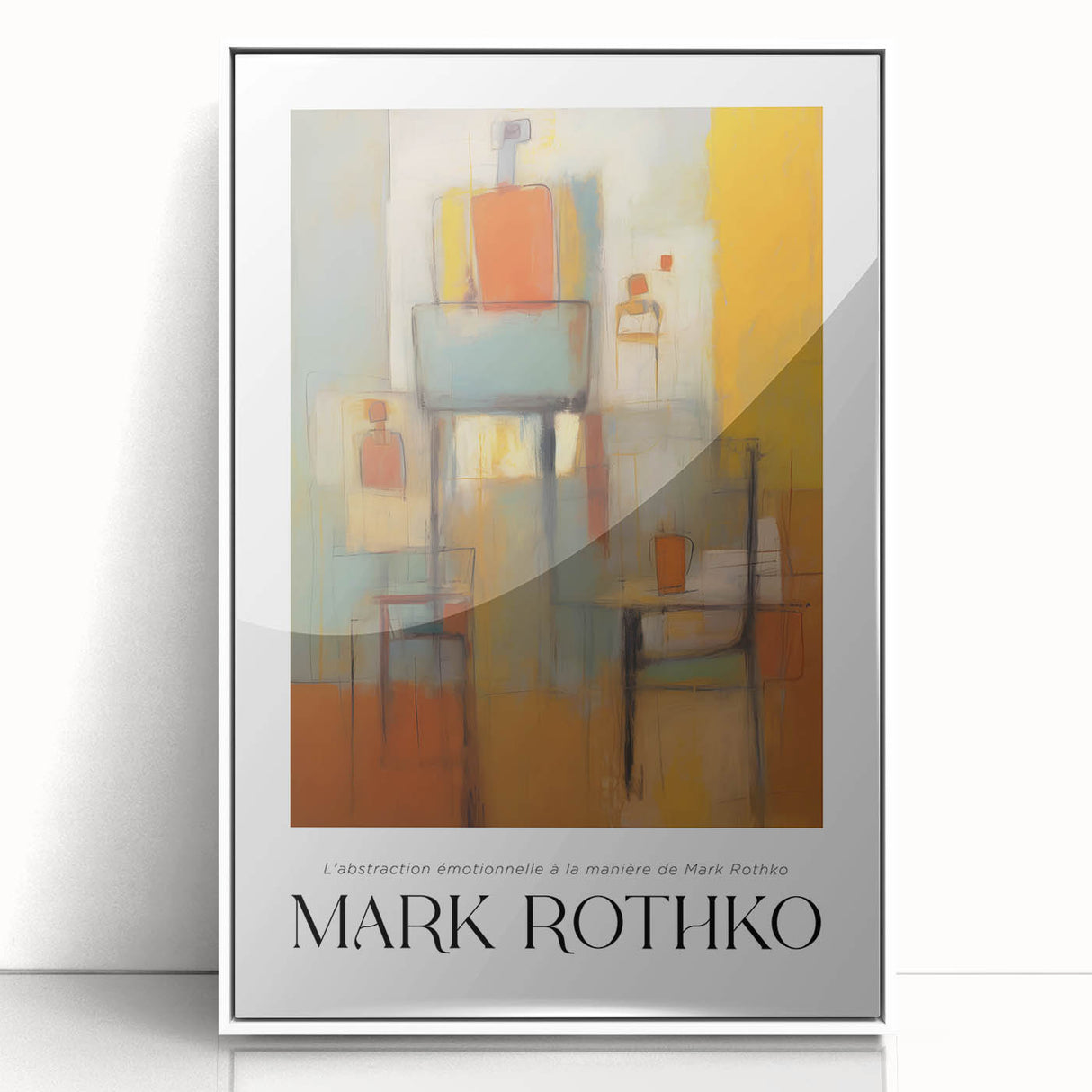 Modern art wall decor featuring a Rothko-inspired abstract design in vibrant red and orange tones on a framed acrylic print.