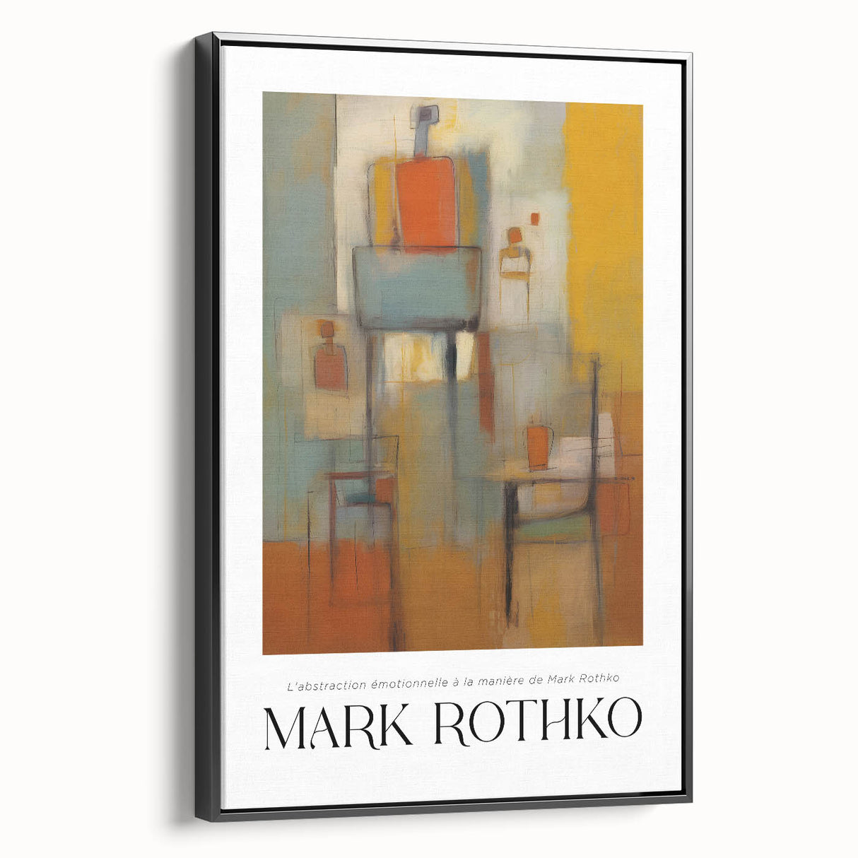Black and white landscape painting on framed canvas, featuring a minimalistic vintage poster art style.