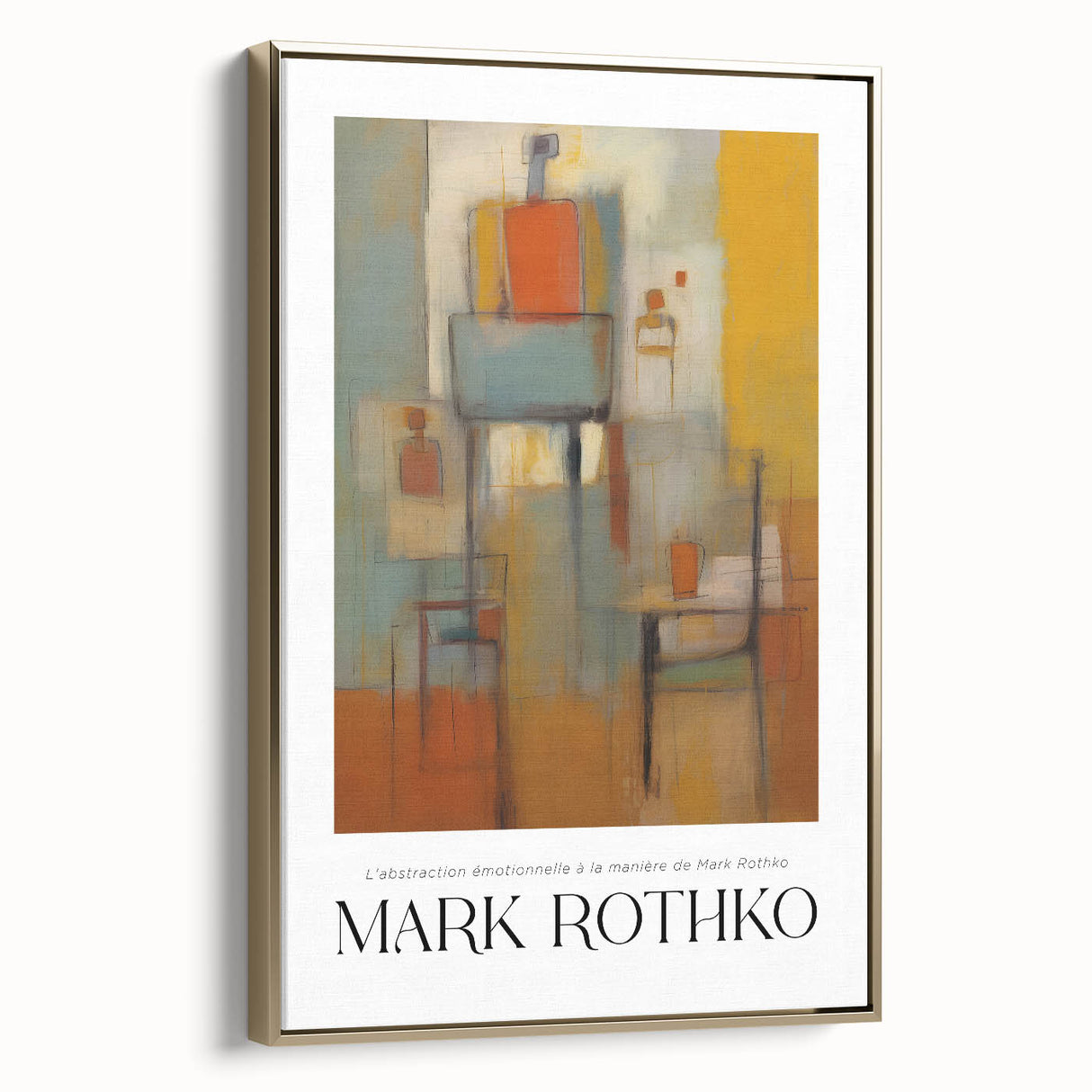 Black and gold framed canvas featuring a modern abstract landscape, ideal for bedroom wall decor.