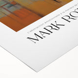 Art deco poster featuring abstract blocks in bold red and orange on rolled canvas, suitable for dining room walls.