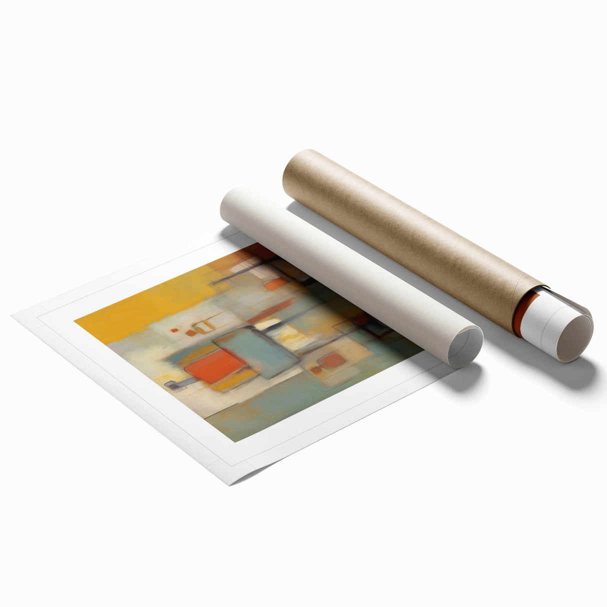 Extra large rolled print featuring a modern abstract design in muted earth tones, ideal for classy bathroom wall art.