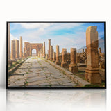 Large abstract wall art featuring a stylized Algerian landscape in muted earth tones on a framed acrylic.