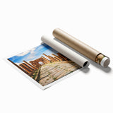 Extra large rolled print of an Algerian landscape with floral elements in muted earth tones.