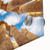 Large abstract depiction of Egyptian scenery in muted earth tones on acrylic glass, suitable for dining room art.