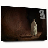 Large abstract acrylic print depicting Ethiopian scenery in earth tones, ideal for bedroom or dining room art.