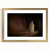 Textured abstract art print depicting Ethiopian scenery in earthy tones on a gold-framed canvas, suitable for bedroom decor.