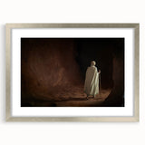 Abstract art print depicting the Ethiopian landscape in muted earth tones on a framed silver mat.