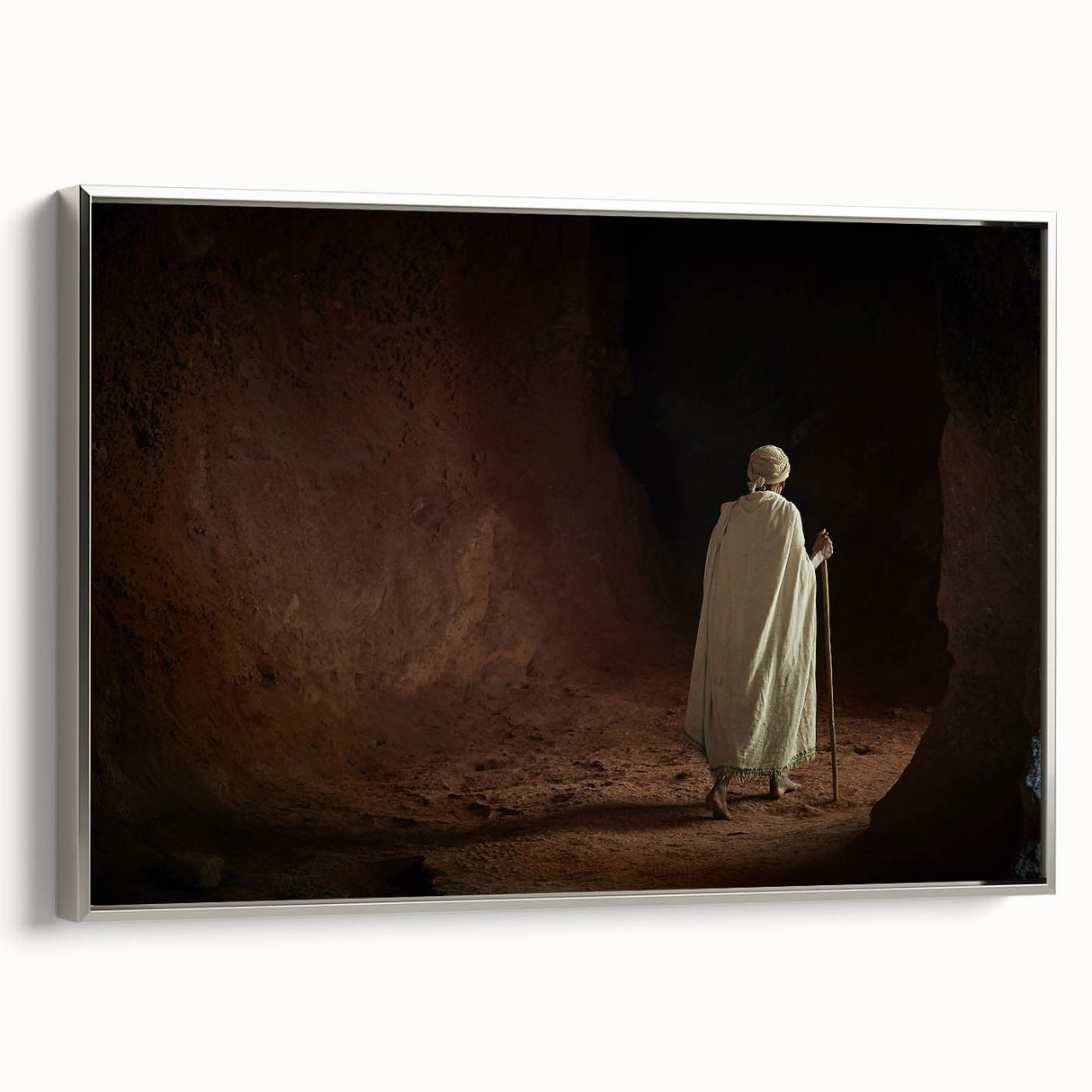 Vintage poster art of an Ethiopian landscape on a framed canvas, featuring vibrant colors, ideal for living room decor.