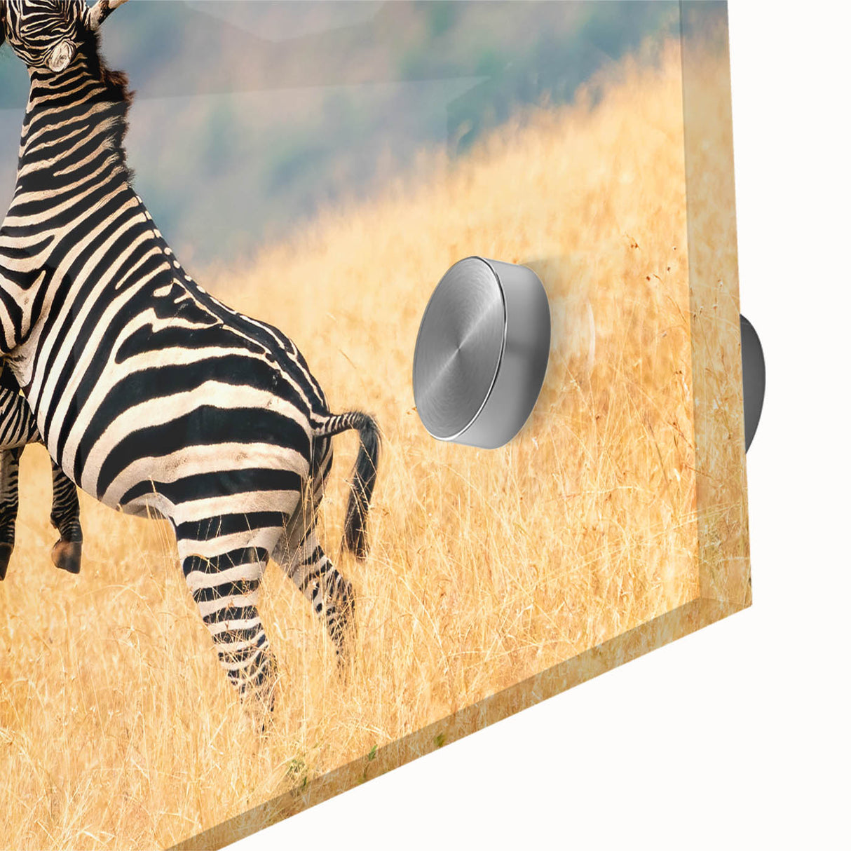 Large abstract wall art depicting African scenery in muted earth tones on acrylic glass, suitable for dining room ambiance.