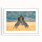 Extra large abstract art print of a colorful Kenyan landscape on textured canvas, framed in white.