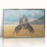 Acrylic print of a Kenyan landscape in muted earth tones, framed in silver, suitable as modern art wall decor.