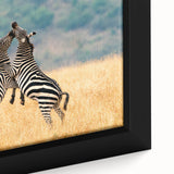 Extra large framed canvas featuring a textured depiction of the Kenyan scenery in a palette of black and colorful hues.