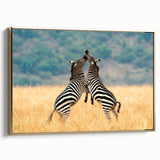 Framed canvas landscape art painting depicting a golden savannah scene in Kenya, ideal for living room decor.