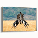 Vintage poster art of a Kenyan landscape on a framed canvas, featuring vibrant colors, ideal for living room decor.