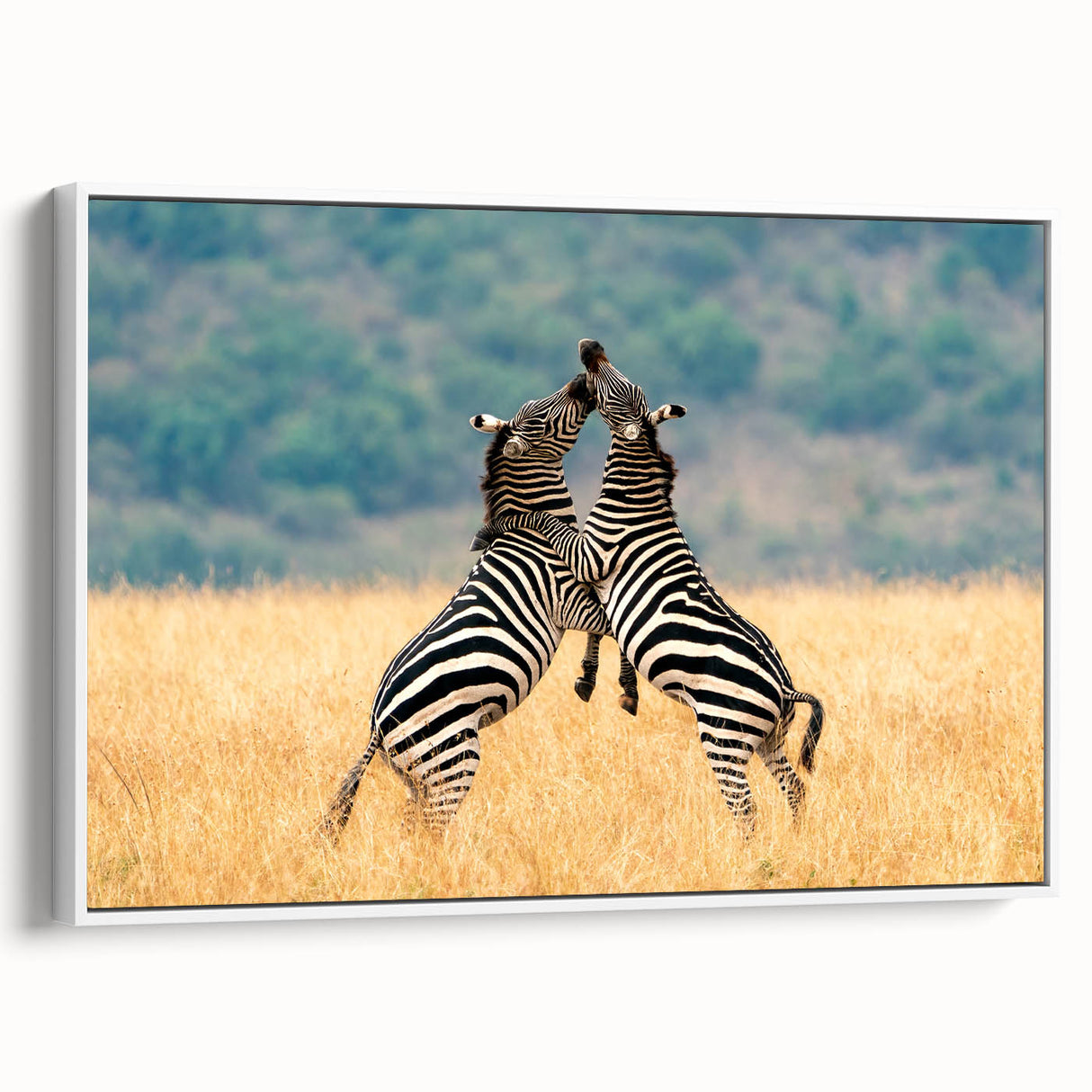 Landscape painting of a Kenyan savannah on a framed canvas, ideal for bedroom wall art.