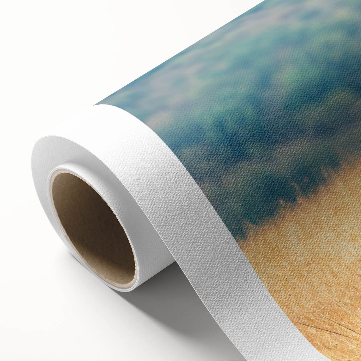 Art deco poster of a serene Kenyan landscape on rolled canvas, featuring warm earth tones, ideal for nursery wall art.