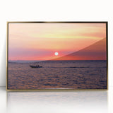 Mid-century modernist art depicting Madagascar scenery in muted gold and green tones on a framed acrylic print.