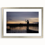 Abstract art print of Mali scenery in muted earth tones on a silver-framed mat, ideal for dining room decor.