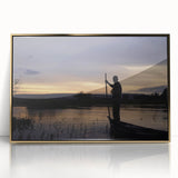 Mid-century modernist art depicting an African scenery in Mali, with muted earth tones on a framed acrylic.