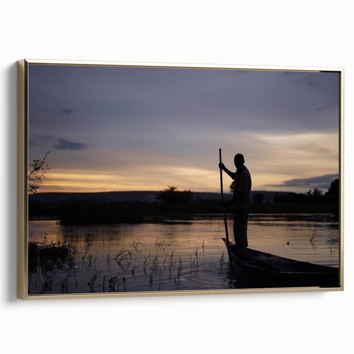 Framed canvas featuring a vintage-style landscape painting of Mali with colorful and black elements.