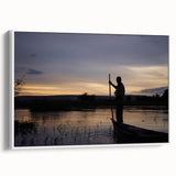 Framed canvas depicting a serene Mali landscape in muted earth tones, ideal for bedroom wall art.