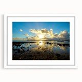 Extra large abstract art print depicting African scenery in textured earth tones on a white framed canvas.