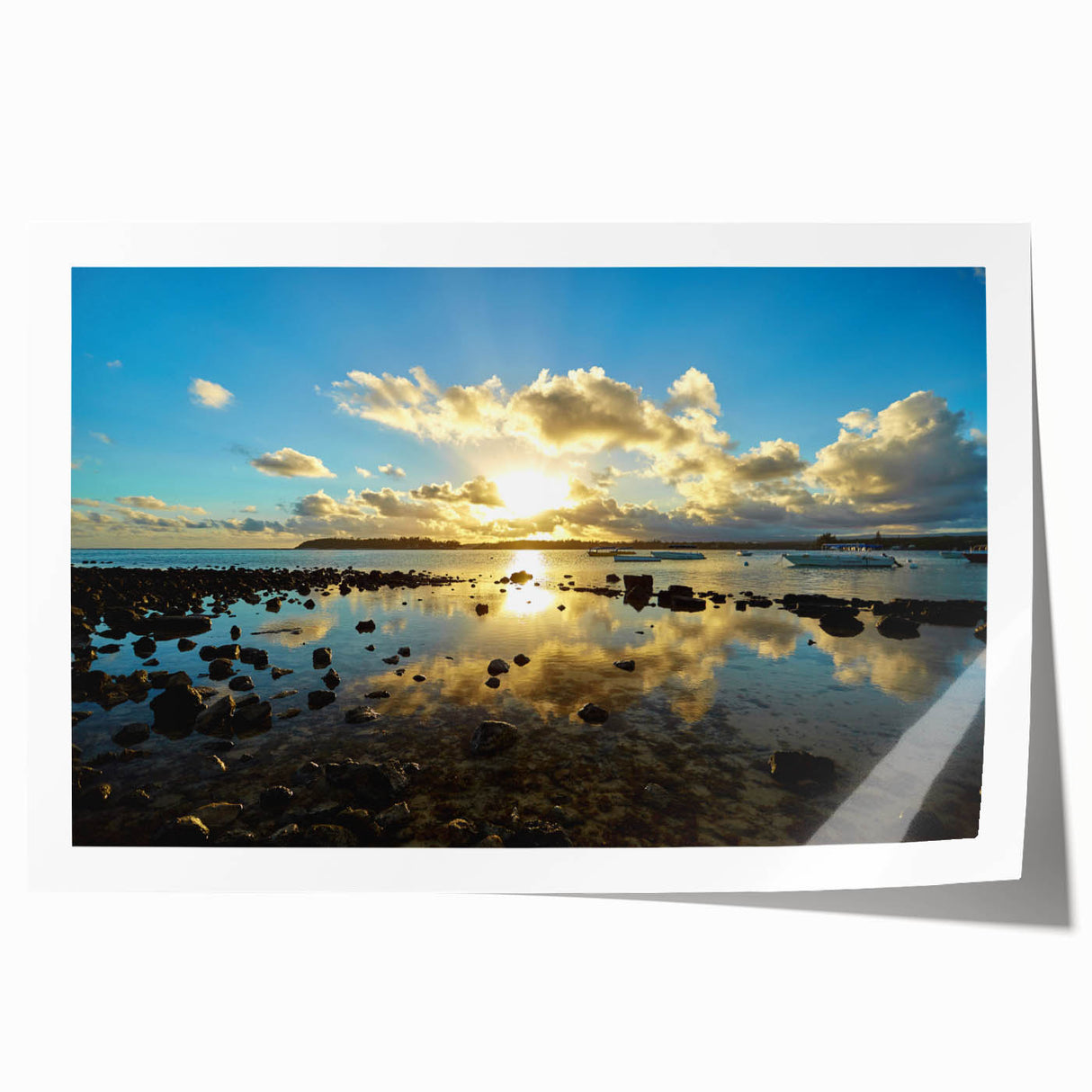 Rolled print of a Mauritius landscape with vibrant greens and blues, ideal for art wall dining room.