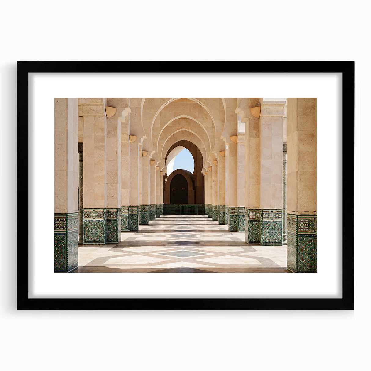 Extra large abstract art print featuring a colorful, textured depiction of a Moroccan landscape on a framed black mat.
