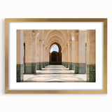 Textured abstract art print of a Moroccan landscape in earthy tones, framed in gold, ideal for bedroom art.