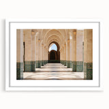 Extra large abstract art print of Moroccan scenery in textured shades of orange and brown, framed with a white mat.