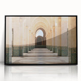 Large abstract wall art featuring a Moroccan landscape in muted earth tones on a framed acrylic.