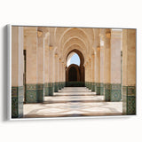 Framed canvas depicting a vintage Moroccan landscape in black and white tones, ideal for bedroom wall art.