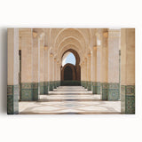 Black and white stretched canvas of Moroccan scenery, ideal for kitchen wall art.
