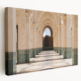 Vivid Moroccan landscape on large stretched canvas, featuring warm earth tones, ideal for kitchen wall art.