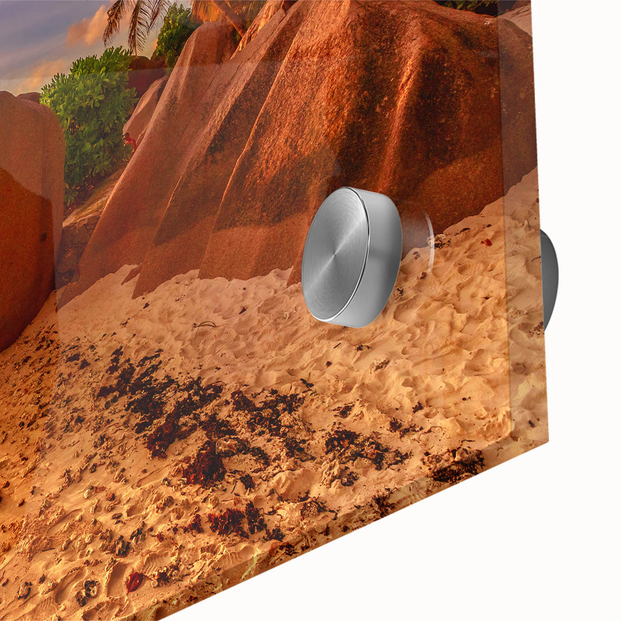Mid-century modernist style large abstract wall art of an African scenery, printed on acrylic glass.