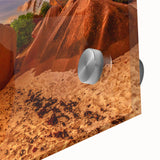 Mid-century modernist style large abstract wall art of an African scenery, printed on acrylic glass.