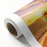 Art deco poster of Seychelles scenery on rolled canvas, with vibrant ocean and sky tones, ideal for nursery wall art.