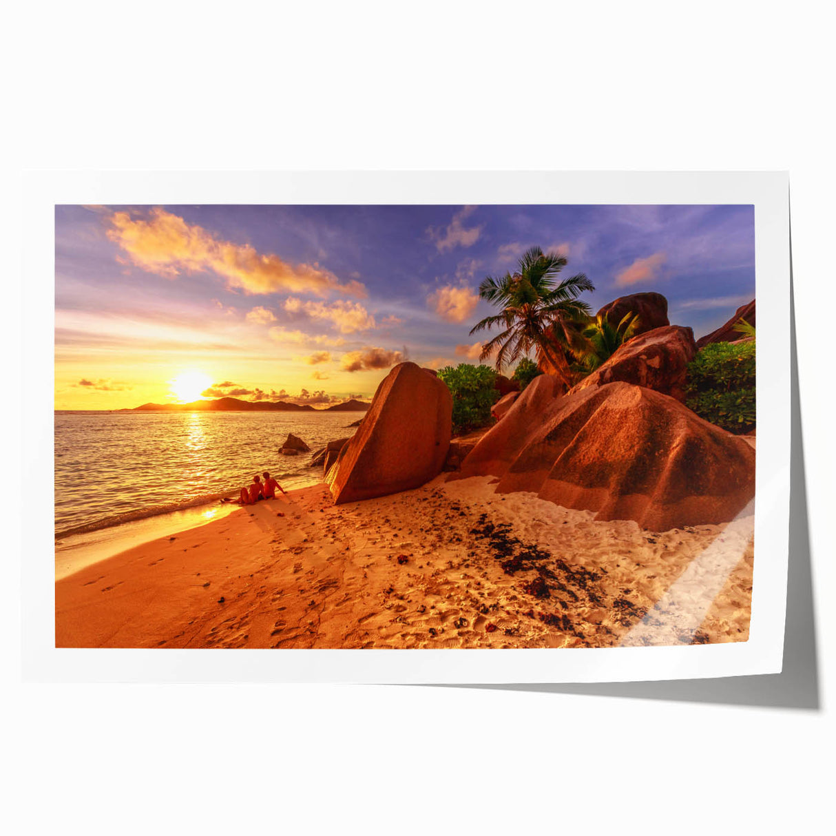 Extra large rolled print of Seychelles scenery with vibrant green and blue tones, ideal for art wall dining room.