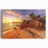 Monochrome photograph of Seychelles landscape on large stretched canvas, ideal for kitchen wall art or bedroom decor.