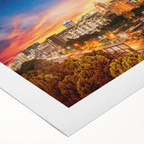 Art deco poster featuring a stylized South African landscape in muted earth tones on rolled canvas.