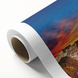 Art deco poster featuring a stylized South African landscape in muted earth tones on rolled canvas.