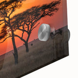 Large abstract wall art depicting a Tanzanian scenery in muted earth tones on acrylic glass, ideal for dining room ambiance.