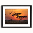Extra large, framed abstract art print depicting a colorful, textured African landscape, ideal for living room decor.