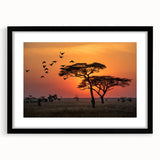 Extra large, framed abstract art print depicting a colorful, textured African landscape, ideal for living room decor.