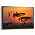 Black and white landscape art painting of Tanzania on framed canvas, suitable for bedroom wall decor.